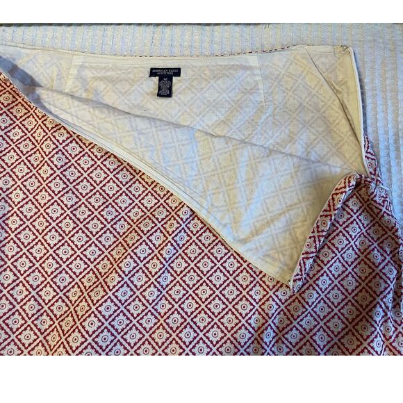 American Eagel Cottage Y2K Boho Cotton Printed Ruffle Red & Ivory Skirt Size 12 - Picture 7 of 10
